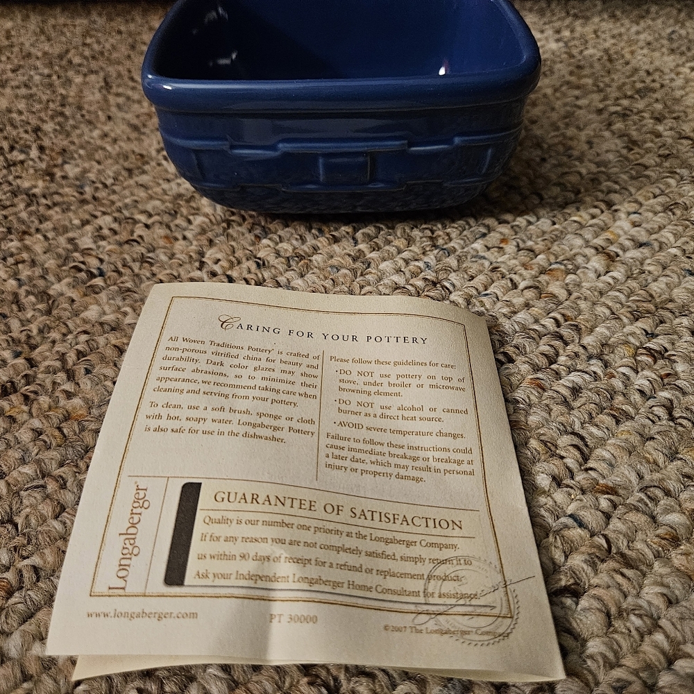 Longaberger Pottery Woven Traditions Soft Square Small Bowl Cornflower - Picture 2 of 8